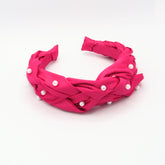 Diadema Perlas Tejido Trenza Fucsia - Bambú Rosa Joyas y Accesorios